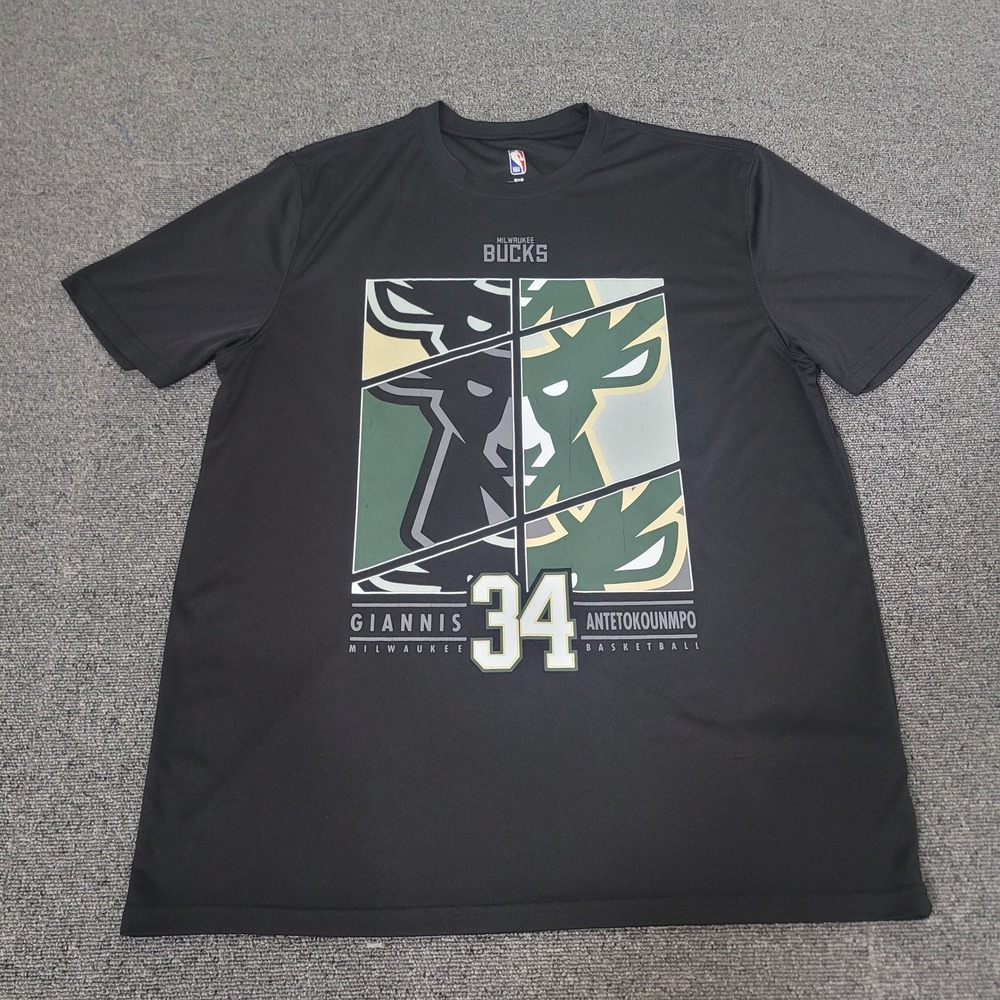 NBA Size XL Milwaukee Bucks Giannis Antetokounmpo Shirt Mens Black Graphic Tee